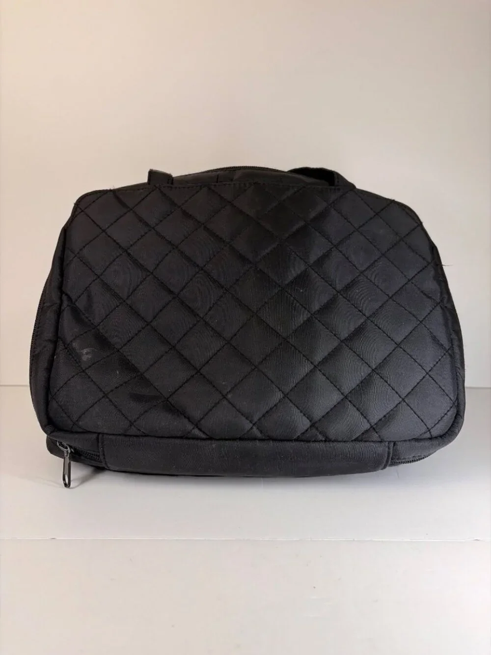 Women's Black Quilted Cosmetic Toiletry Travel Bag Organizer Double Handled
